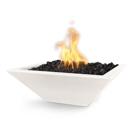 The Outdoor Plus 24 Square Maya Fire Bowl - GFRC Concrete - White - Match Lit - Liquid Propane OPT-24SFO-LIM-LP